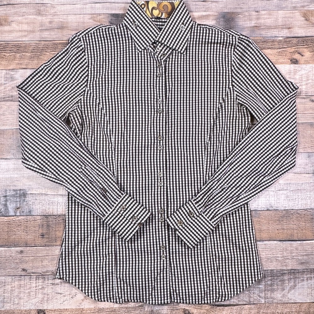 Jared Lang Black and White Gingham Button-Down Shirt
